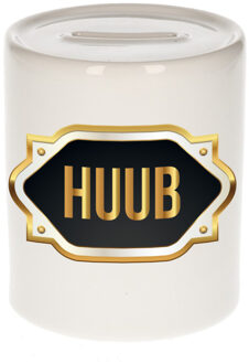 Bellatio Decorations Naam cadeau spaarpot Huub met gouden embleem