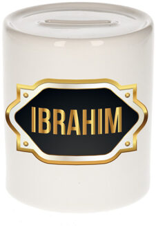 Bellatio Decorations Naam cadeau spaarpot Ibrahim met gouden embleem