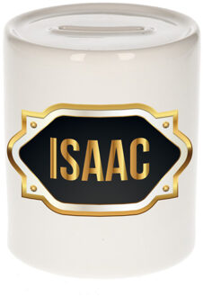Bellatio Decorations Naam cadeau spaarpot Isaac met gouden embleem Multi