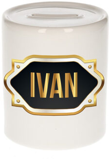 Bellatio Decorations Naam cadeau spaarpot Ivan met gouden embleem
