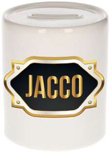 Bellatio Decorations Naam cadeau spaarpot Jacco met gouden embleem