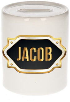 Bellatio Decorations Naam cadeau spaarpot Jacob met gouden embleem Multi