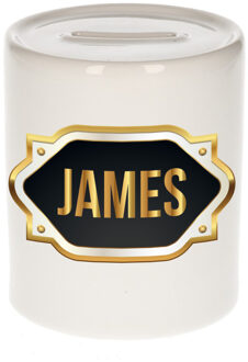 Bellatio Decorations Naam cadeau spaarpot James met gouden embleem Multi