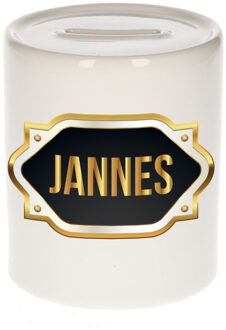 Bellatio Decorations Naam cadeau spaarpot Jannes met gouden embleem