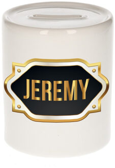 Bellatio Decorations Naam cadeau spaarpot Jeremy met gouden embleem