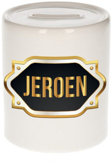 Bellatio Decorations Naam cadeau spaarpot Jeroen met gouden embleem Multi