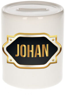 Bellatio Decorations Naam cadeau spaarpot Johan met gouden embleem