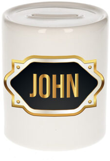 Bellatio Decorations Naam cadeau spaarpot John met gouden embleem Multi