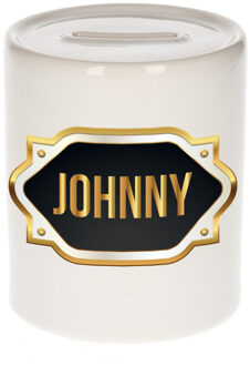 Bellatio Decorations Naam cadeau spaarpot Johnny met gouden embleem
