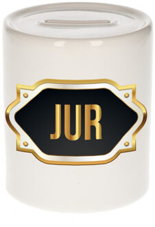 Bellatio Decorations Naam cadeau spaarpot Jur met gouden embleem Multi