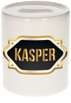 Bellatio Decorations Naam cadeau spaarpot Kasper met gouden embleem Multi