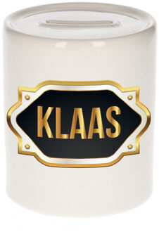 Bellatio Decorations Naam cadeau spaarpot Klaas met gouden embleem Multi