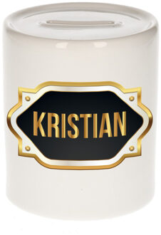 Bellatio Decorations Naam cadeau spaarpot Kristian met gouden embleem Multi