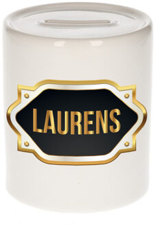 Bellatio Decorations Naam cadeau spaarpot Laurens met gouden embleem