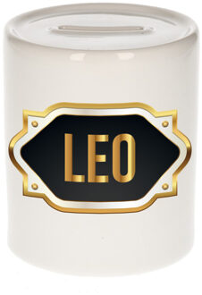 Bellatio Decorations Naam cadeau spaarpot Leo met gouden embleem Multi