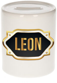 Bellatio Decorations Naam cadeau spaarpot Leon met gouden embleem Multi