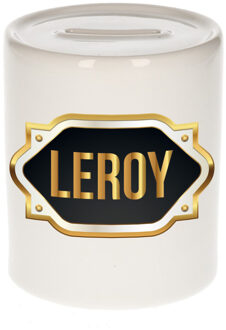 Bellatio Decorations Naam cadeau spaarpot Leroy met gouden embleem