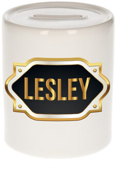 Bellatio Decorations Naam cadeau spaarpot Lesley met gouden embleem Multi
