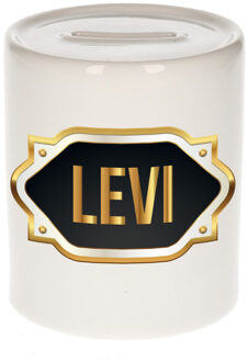 Bellatio Decorations Naam cadeau spaarpot Levi met gouden embleem Multi