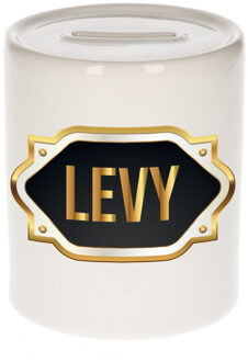 Bellatio Decorations Naam cadeau spaarpot Levy met gouden embleem