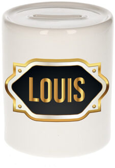 Bellatio Decorations Naam cadeau spaarpot Louis met gouden embleem Multi
