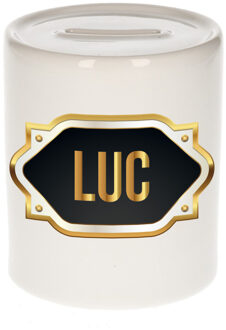 Bellatio Decorations Naam cadeau spaarpot Luc met gouden embleem