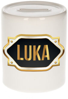 Bellatio Decorations Naam cadeau spaarpot Luka met gouden embleem Multi