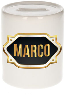 Bellatio Decorations Naam cadeau spaarpot Marco met gouden embleem Multi