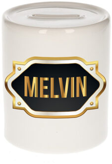 Bellatio Decorations Naam cadeau spaarpot Melvin met gouden embleem Multi