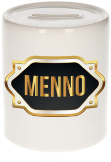 Bellatio Decorations Naam cadeau spaarpot Menno met gouden embleem Multi