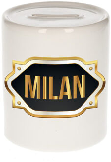 Bellatio Decorations Naam cadeau spaarpot Milan met gouden embleem