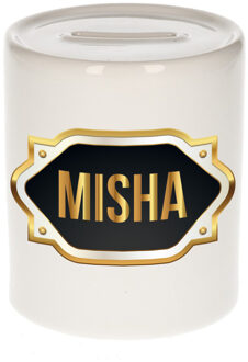 Bellatio Decorations Naam cadeau spaarpot Misha met gouden embleem