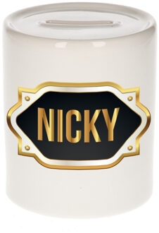 Bellatio Decorations Naam cadeau spaarpot Nicky met gouden embleem Multi