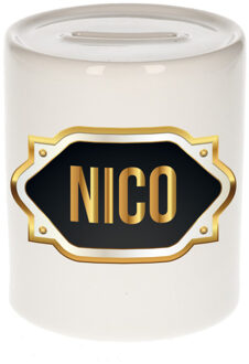 Bellatio Decorations Naam cadeau spaarpot Nico met gouden embleem