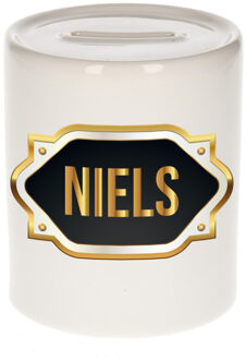 Bellatio Decorations Naam cadeau spaarpot Niels met gouden embleem