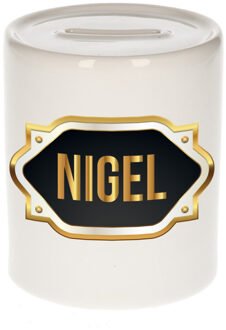 Bellatio Decorations Naam cadeau spaarpot Nigel met gouden embleem