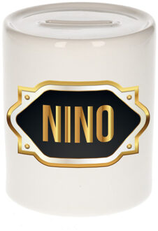 Bellatio Decorations Naam cadeau spaarpot Nino met gouden embleem Multi