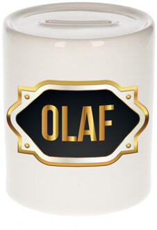 Bellatio Decorations Naam cadeau spaarpot Olaf met gouden embleem Multi