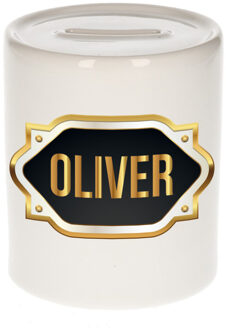 Bellatio Decorations Naam cadeau spaarpot Oliver met gouden embleem