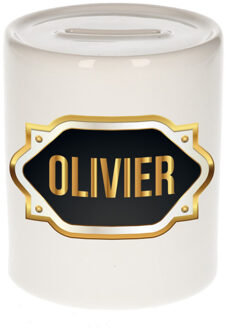 Bellatio Decorations Naam cadeau spaarpot Olivier met gouden embleem Multi