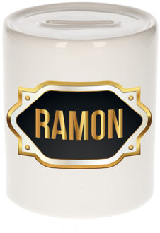 Bellatio Decorations Naam cadeau spaarpot Ramon met gouden embleem Multi