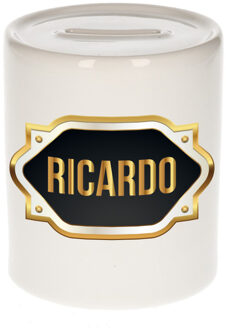 Bellatio Decorations Naam cadeau spaarpot Ricardo met gouden embleem Multi