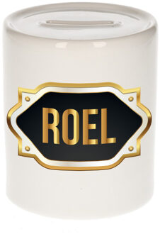 Bellatio Decorations Naam cadeau spaarpot Roel met gouden embleem