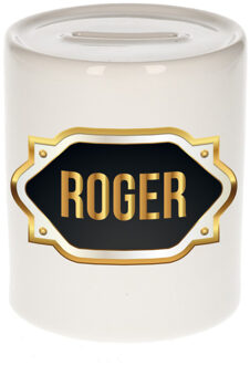Bellatio Decorations Naam cadeau spaarpot Roger met gouden embleem