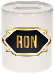 Bellatio Decorations Naam cadeau spaarpot Ron met gouden embleem Multi