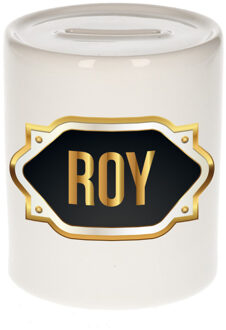 Bellatio Decorations Naam cadeau spaarpot Roy met gouden embleem Multi
