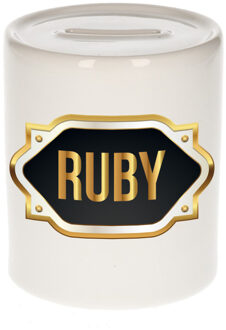 Bellatio Decorations Naam cadeau spaarpot Ruby met gouden embleem