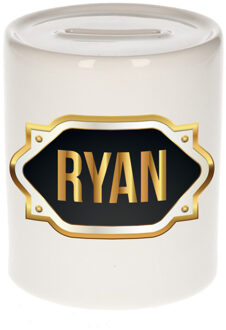 Bellatio Decorations Naam cadeau spaarpot Ryan met gouden embleem Multi