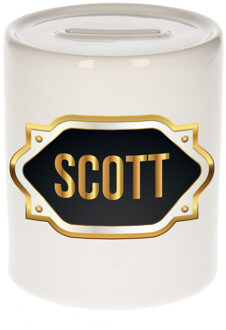 Bellatio Decorations Naam cadeau spaarpot Scott met gouden embleem Multi