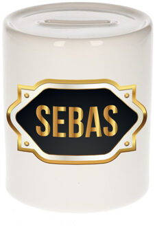 Bellatio Decorations Naam cadeau spaarpot Sebas met gouden embleem Multi